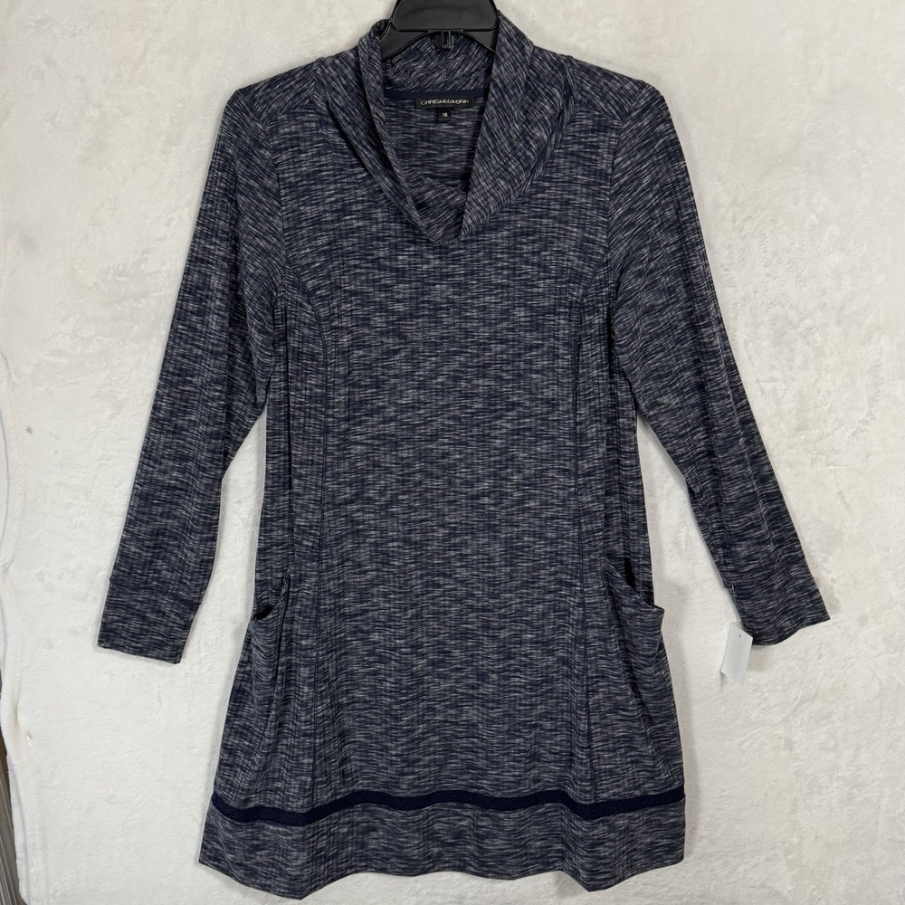 NEW Chris McLaughlin Cozy Ribbed Knit Sweater Dress Size 16 Blue‎ Pockets Casual